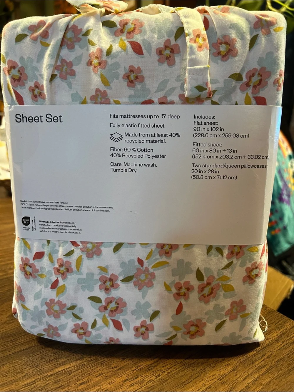 Room Essentials Cotton Blend Sateen Sheet Set - Pink, Green & Light Blue Floral